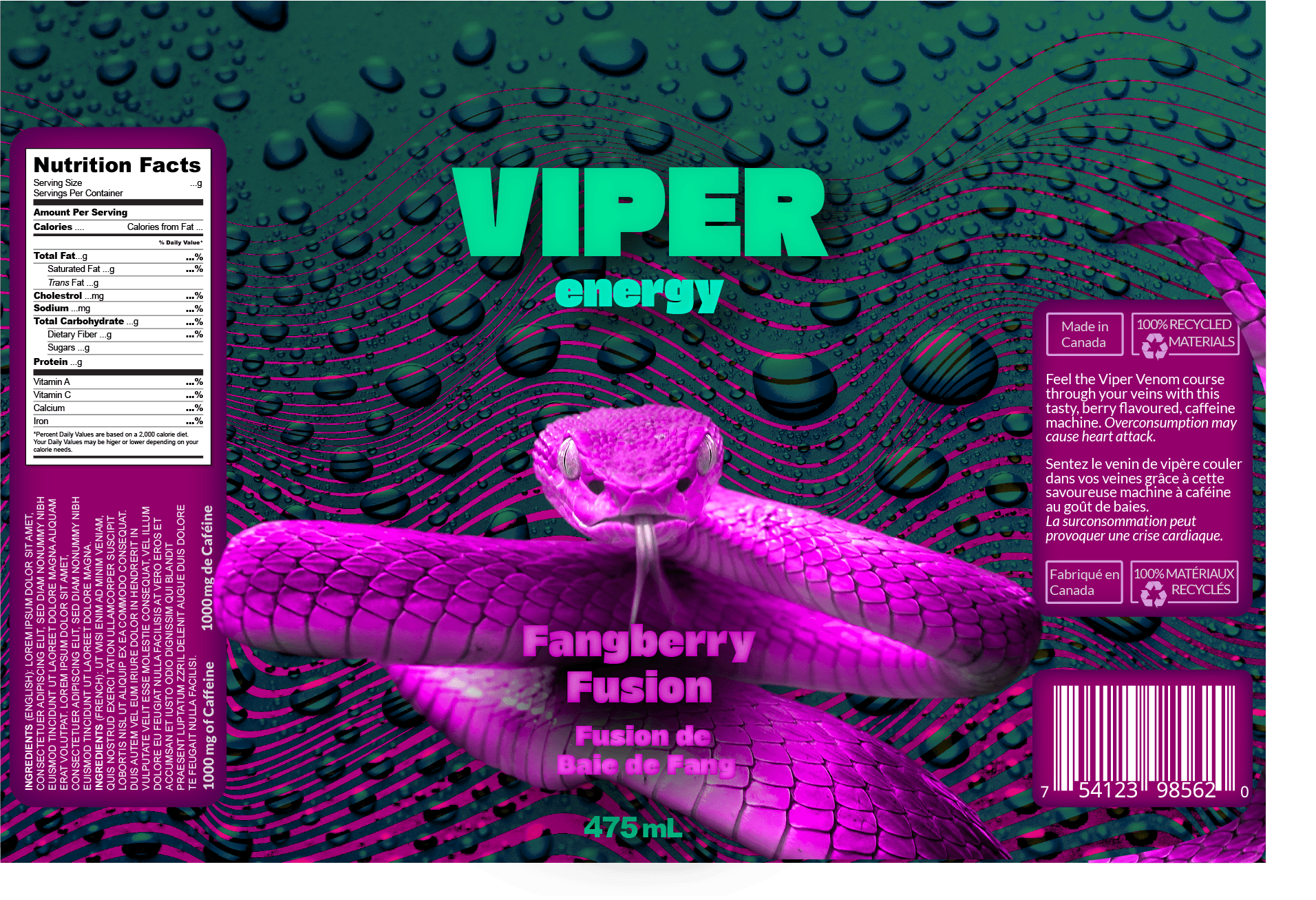 Fangberry Fusion flavor Viper Energy drink design