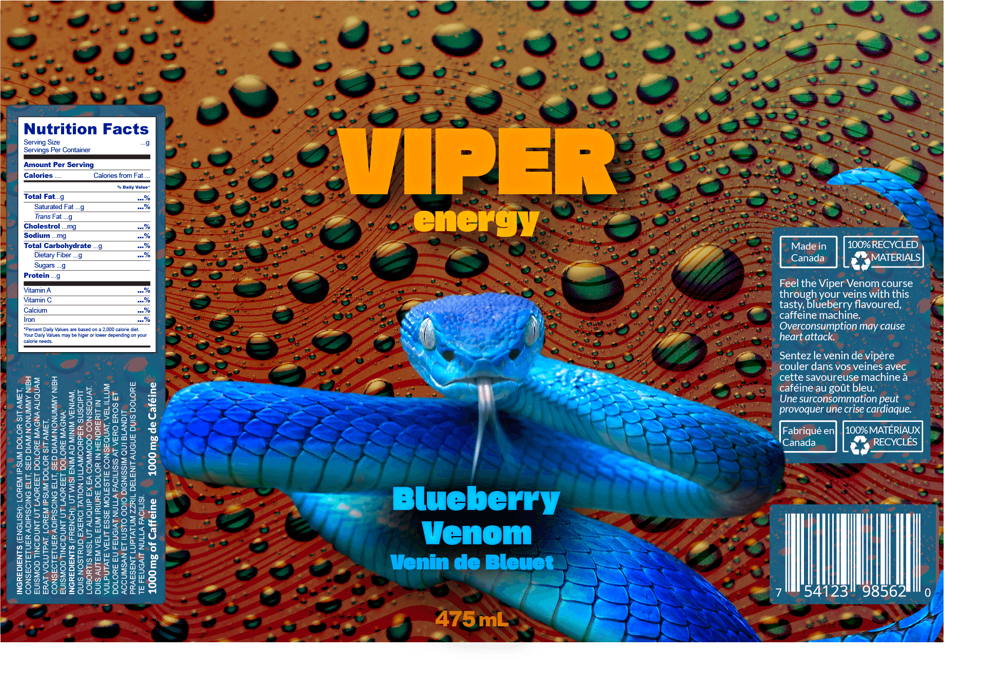 Blueberry Venom flavor Viper Energy drink design